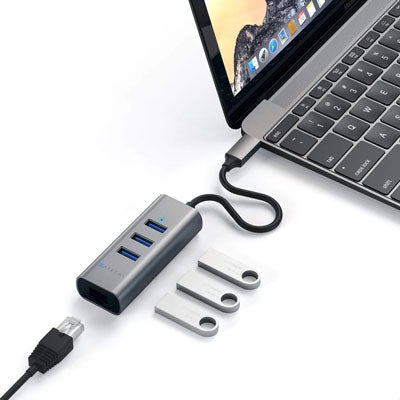 Satechi USB-C Adapter 2-in-1 USB 3.0 3-Port Hub and Ethernet